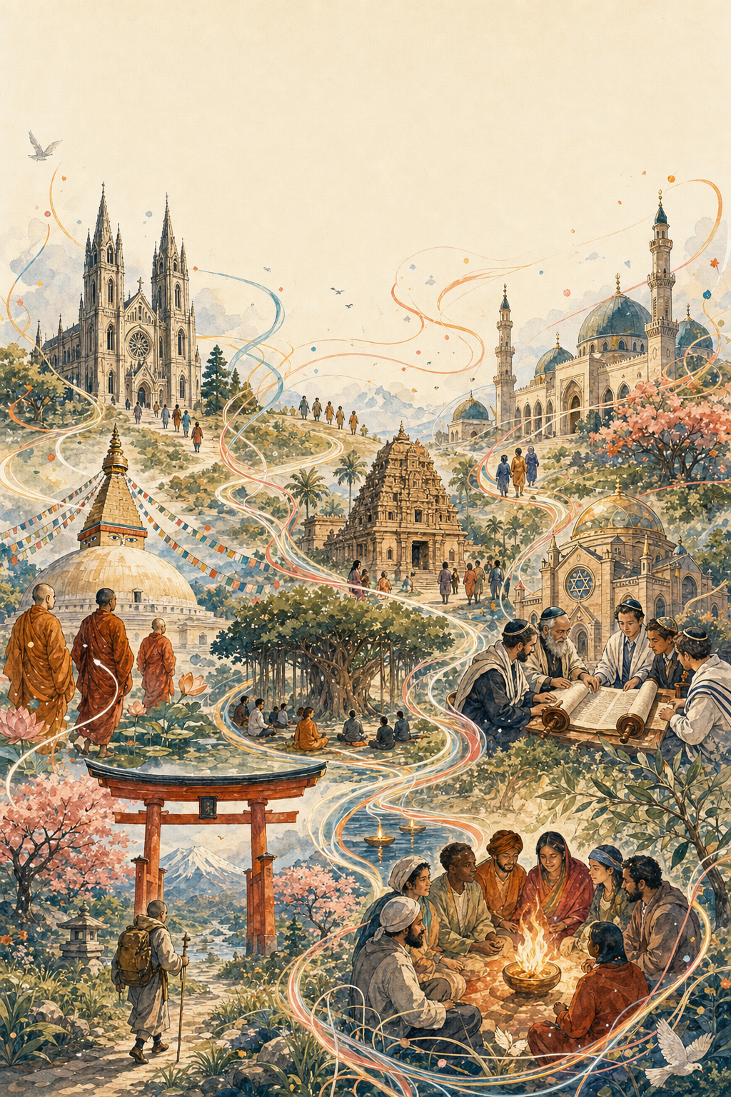 Religious traditions, sacred places and communities from different cultures.